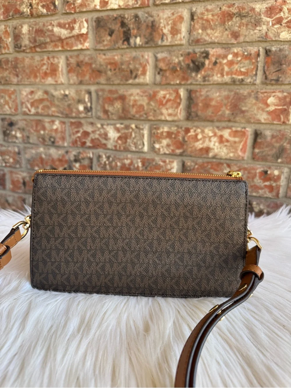 Michael Kors Brown MK Logo Crossbody with Tan Trim